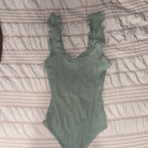Green Ruffled body suit